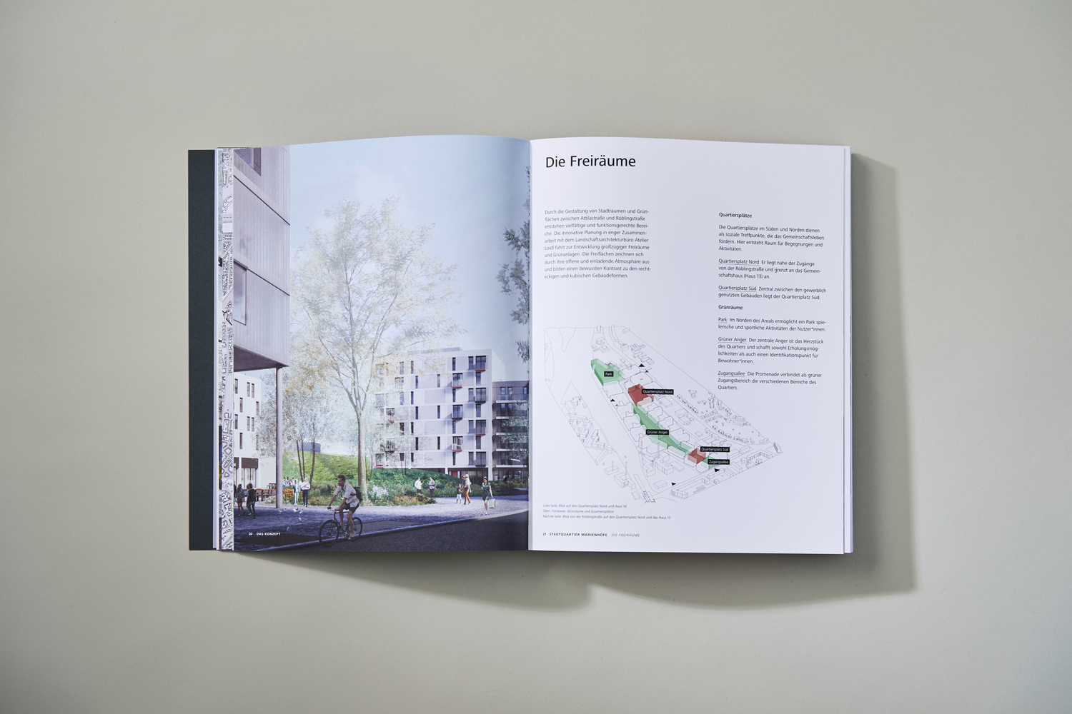 Design und Layout des Planungsbericht "Stadtquartier Marienhöfe" von Collignon Architektur