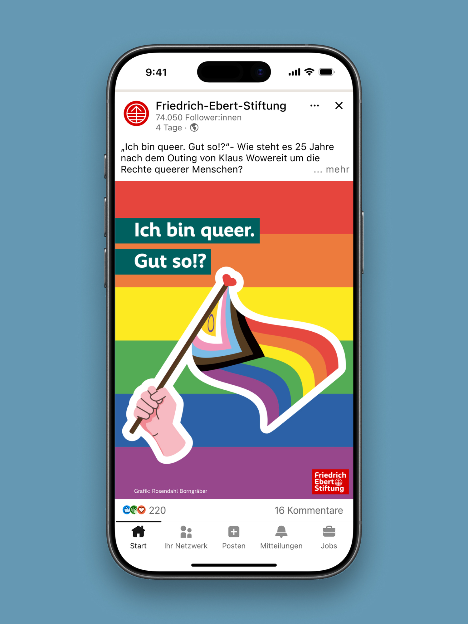SoMe Motive zur Veranstaltung „Ich bin queer. Gut so?!" der Friedrich-Ebert-Stiftung