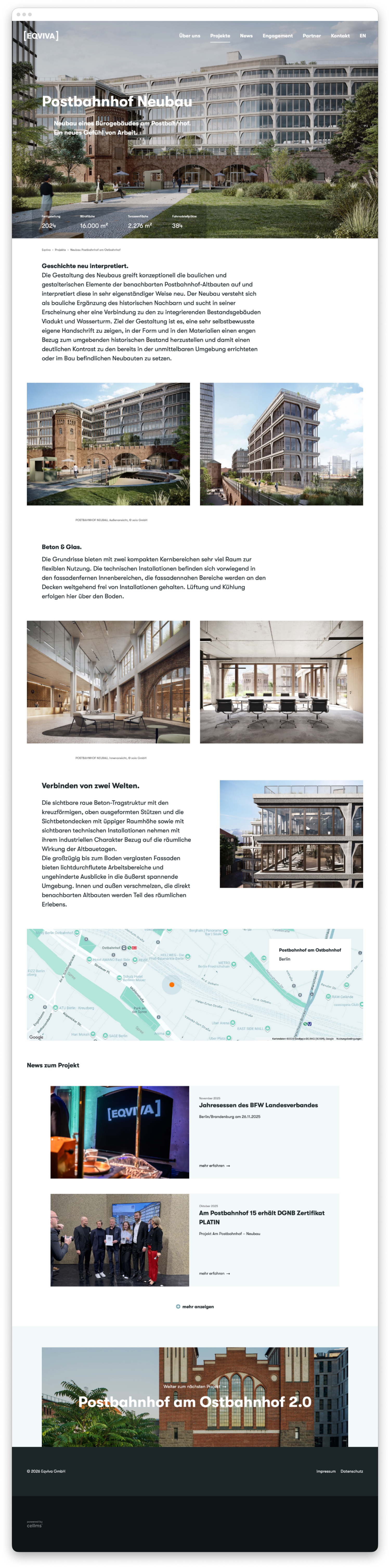 Screenshot der Projektseite Postbahnhof eqiva.de