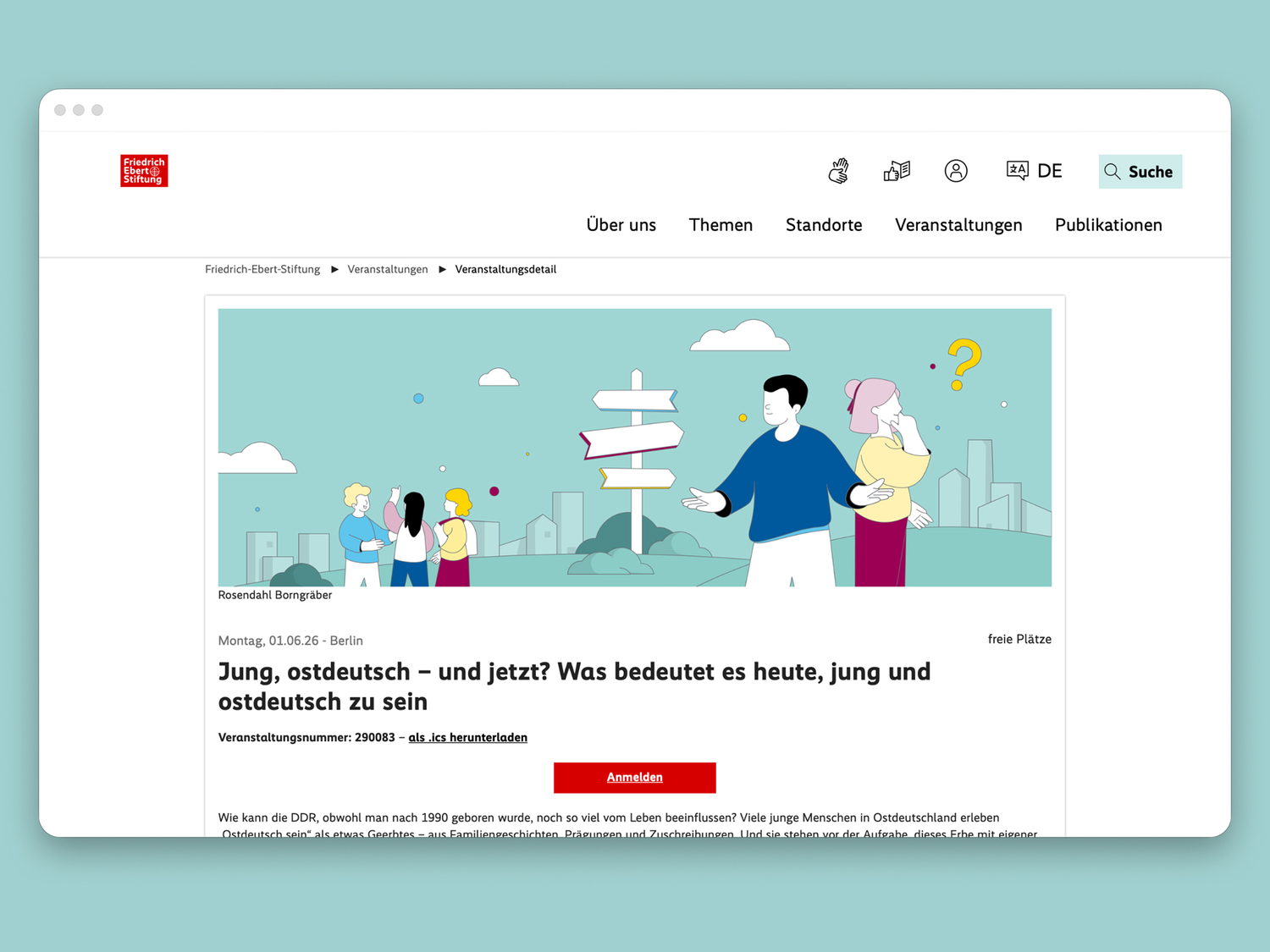 Website mit Veranstaltungsmotiven der Friedrich-Ebert-Stiftung