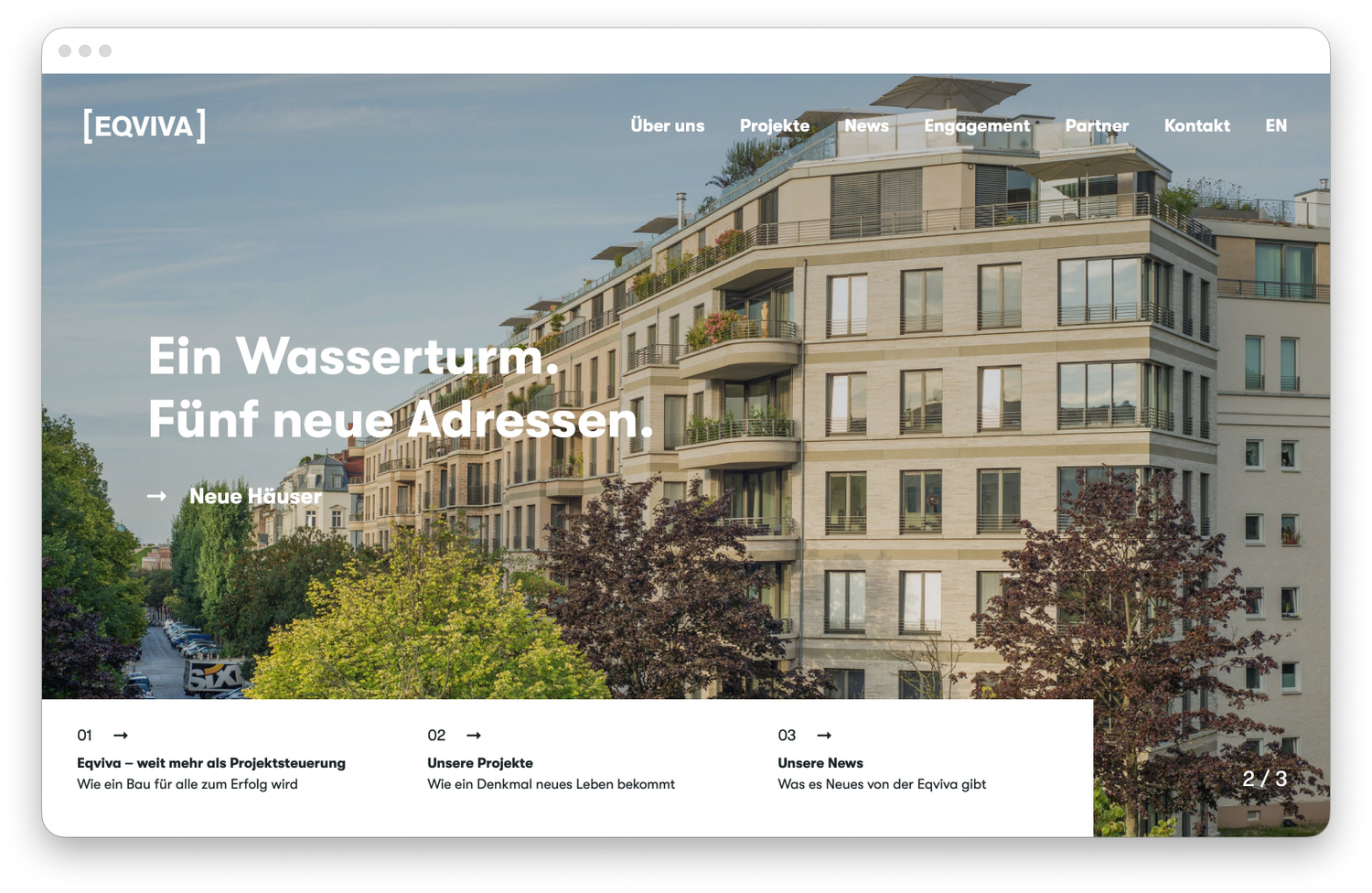 Screenshot der Starseite eqiva.de